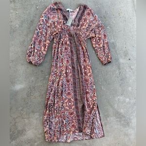 Paisley Print Plunging Neck Split Thigh Dress Size M NWT